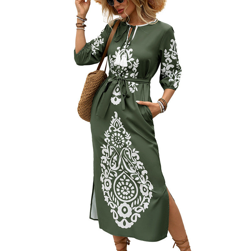 Casual Vacation Personalized Retro Ethnic Style Split Dress
