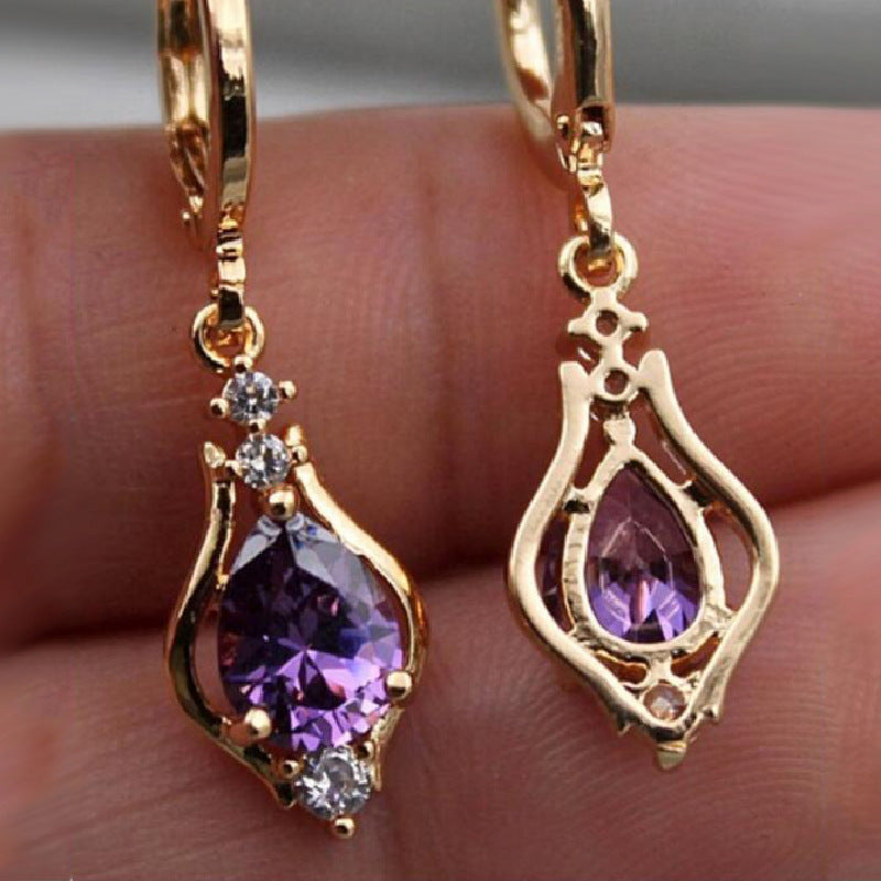 Purple Zircon All-match Drop-shaped Temperament Earrings