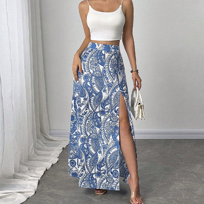 Women's Versatile And Elegant A-line Printed Slit Skirt