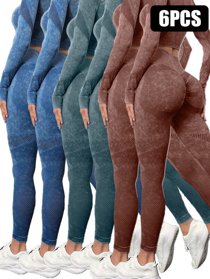 6 Pack Mesh Cut Out Leggings For Women Tights Breathable Workout Tummy Control Pants