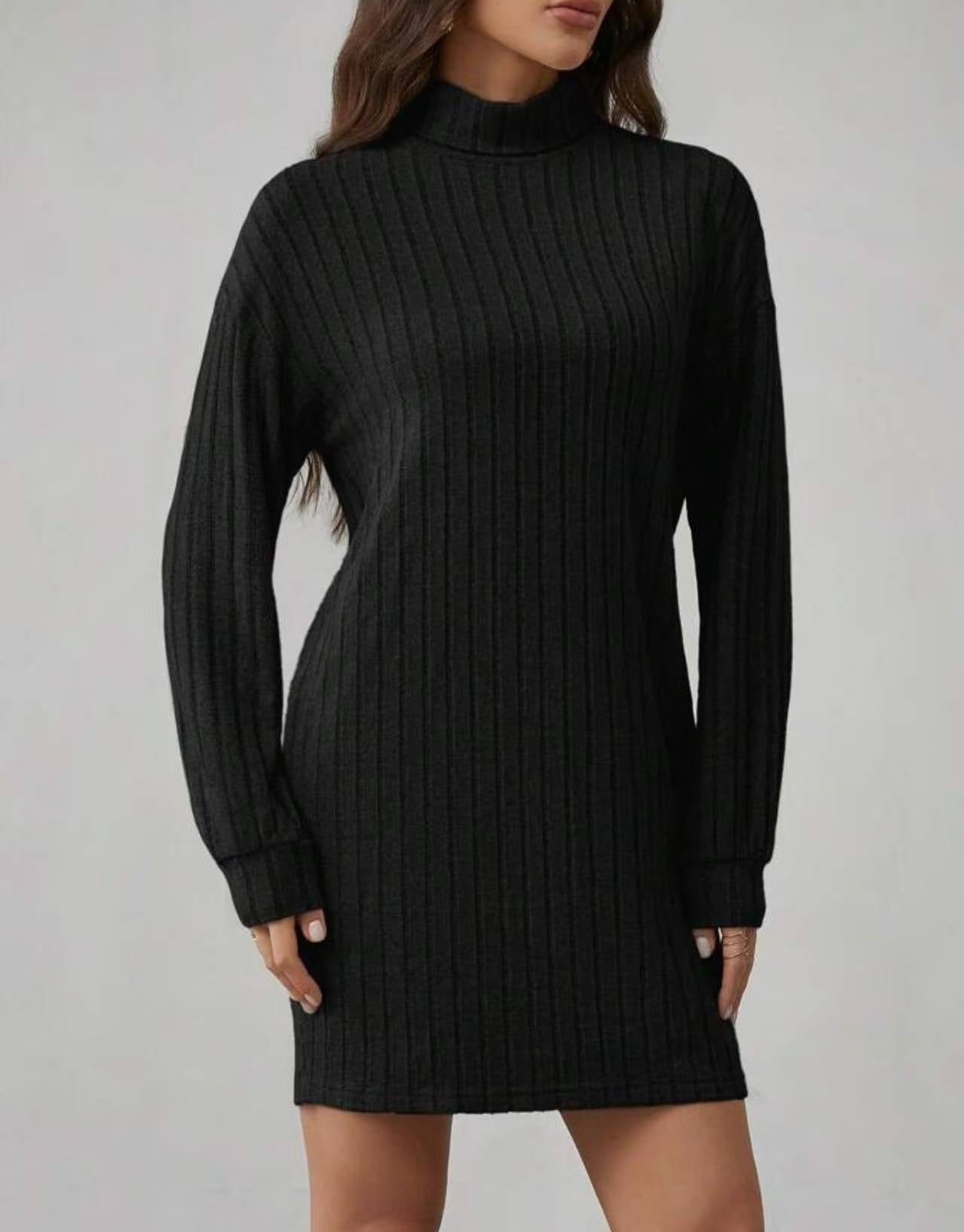 Women's Sunken Stripe Fleece Turtleneck Slim Dress