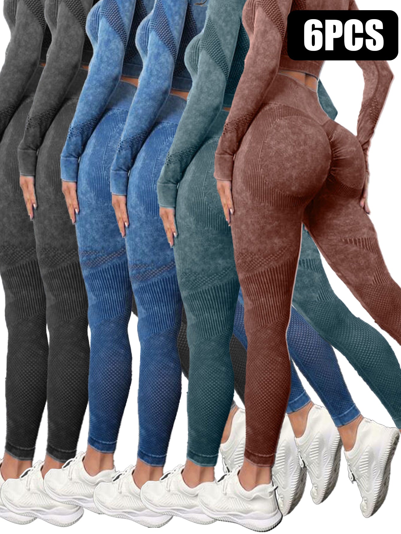 6 Pack Mesh Cut Out Leggings For Women Tights Breathable Workout Tummy Control Pants