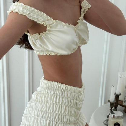 Sexy Artificial Silk Vest Shorts Pleated Homewear Suit