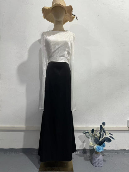 Elegant Summer Sleeve Contrast Chiffon & Satin Maxi Dress With Flared Cuffs - Slim Fit Long Dress For Women