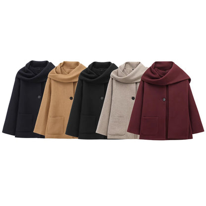Women's French Style Design Blended Scarf Coat Coat