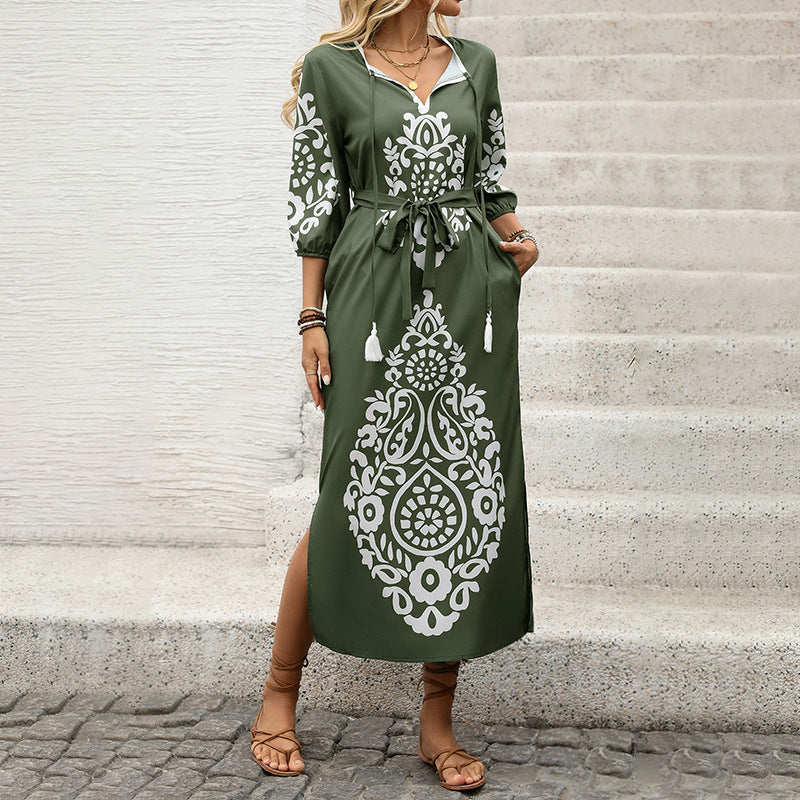 Casual Vacation Personalized Retro Ethnic Style Split Dress