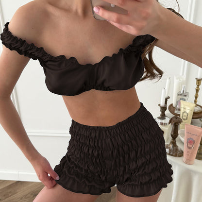Sexy Artificial Silk Vest Shorts Pleated Homewear Suit