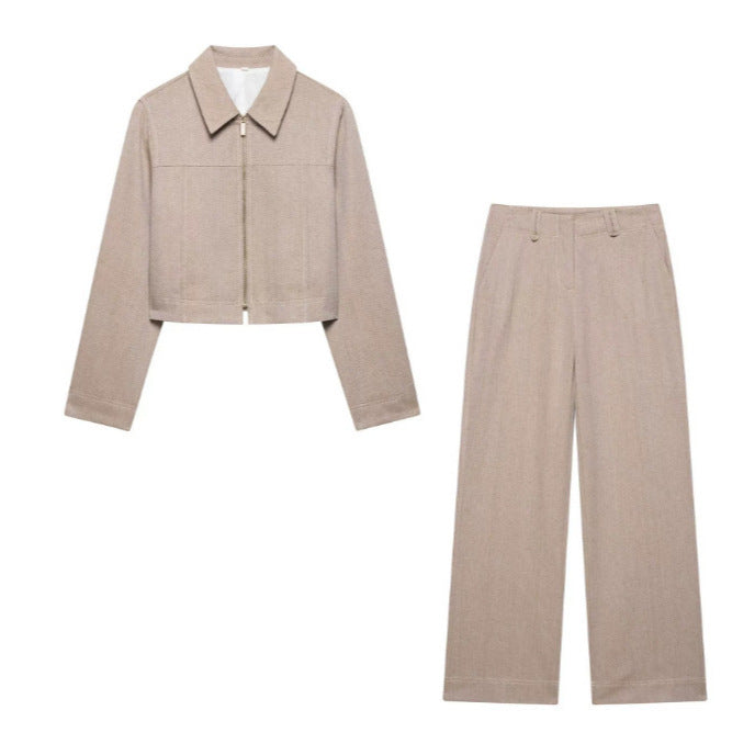 Herringbone Twill Short Coat Straight-leg Pants Fashion Suit